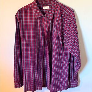 GAP Men's Burgundy Plaid Button-Down Shirt with Blue Stripes
